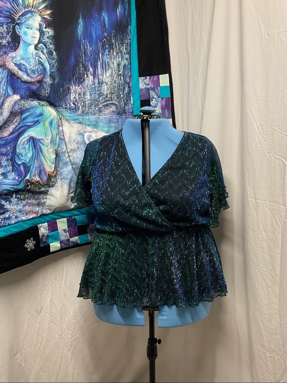 SHEIN Shimmery Teal-Green Wrap Peplum Top